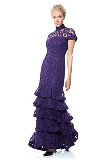 Tiered Embroidered Lace Gown
