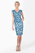 Embroidered Lace V-Neck Dress with Banded Lace Detail in Ocean Mist