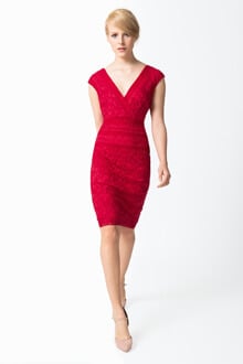 Embroidered Lace V-Neck Dress with Banded Lace Detail in French Rose