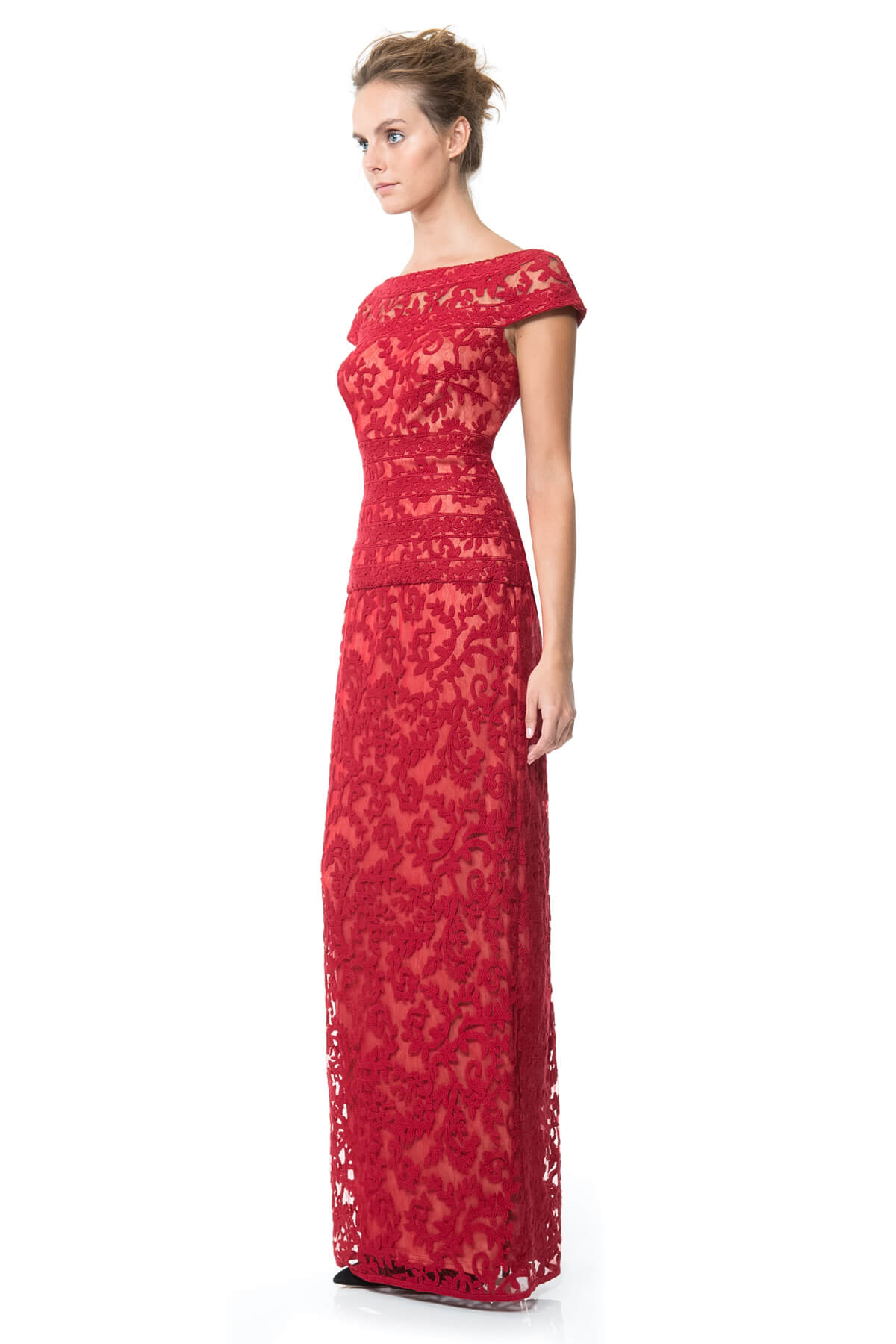 Embroidered Banded Lace Gown