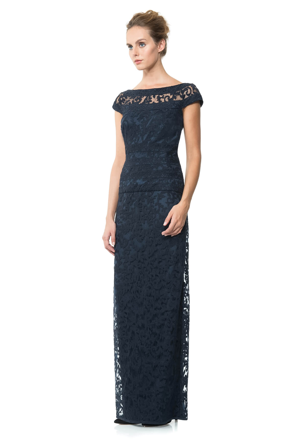 Embroidered Banded Lace Gown