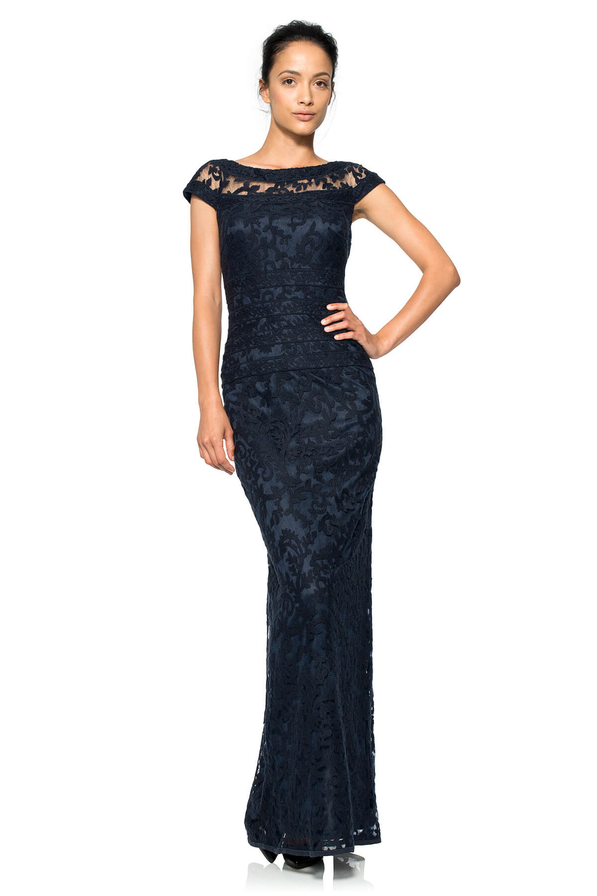 Embroidered Banded Lace Gown