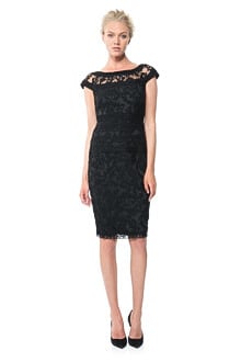 Embroidered Banded Lace Cap Sleeve Sheath Dress