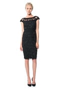 Embroidered Banded Lace Cap Sleeve Sheath Dress