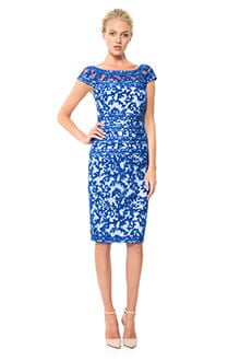 Embroidered Banded Lace Cap Sleeve Sheath Dress