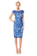 Embroidered Banded Lace Cap Sleeve Sheath Dress