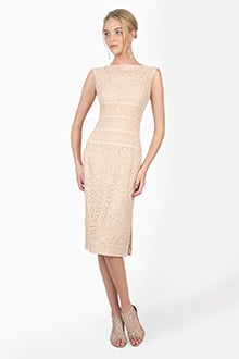 Embroidered Banded Lace Sheath Dress in Desert Bloom