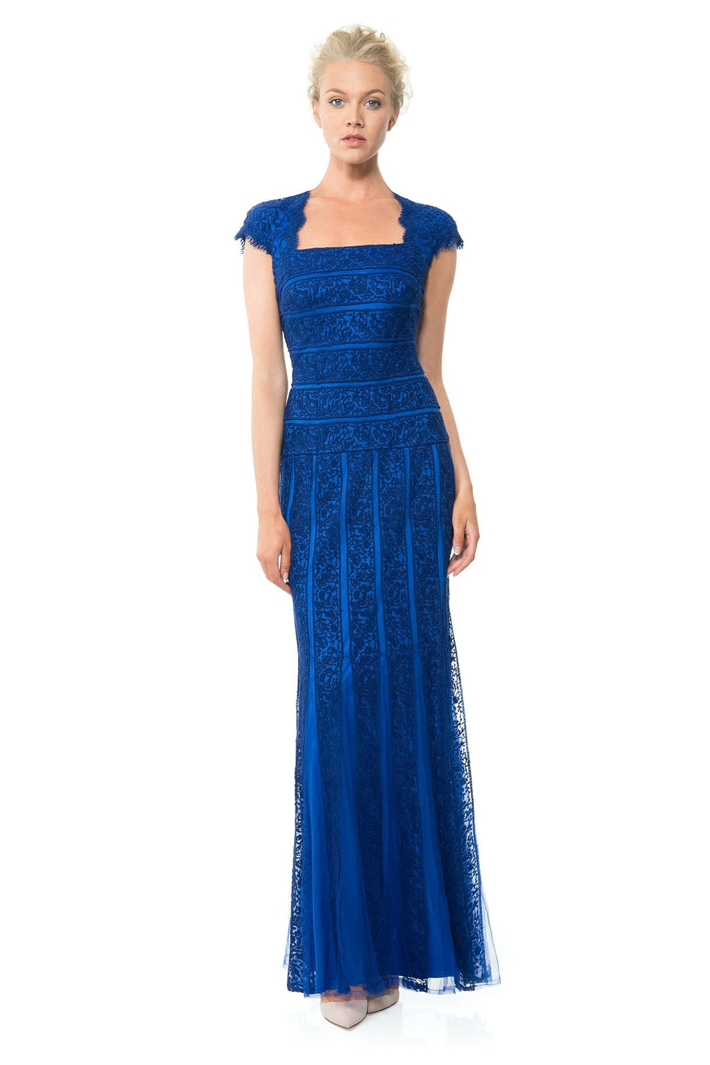 Embroidered Banded Lace Gown