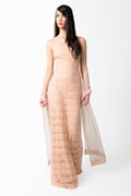 Banded Embroidered Lace Spaghetti Strap Slip Gown with Stole in Desert Bloom