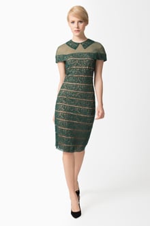 Embroidered Banded Lace Sheath Dress in Green