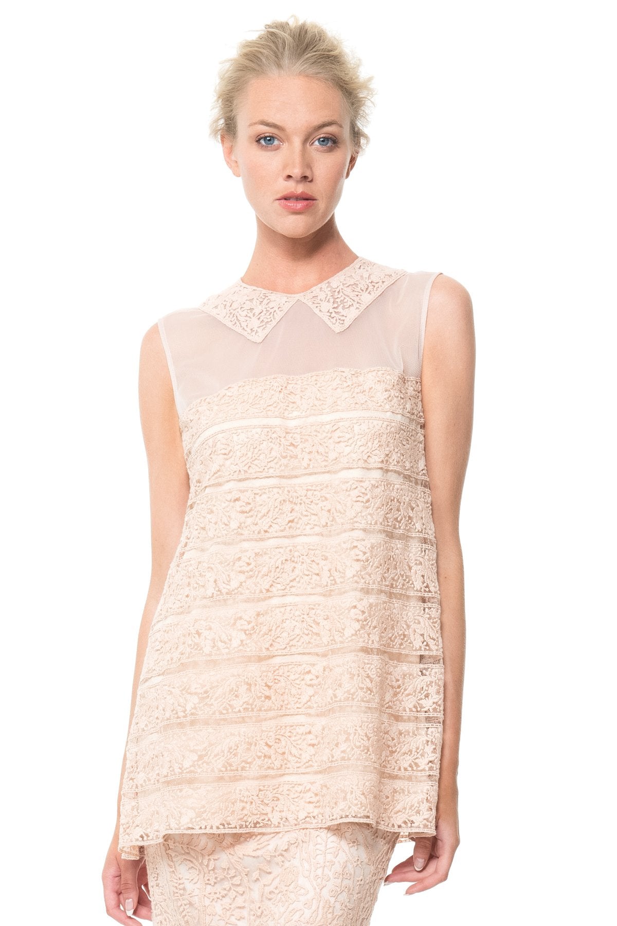 Embroidered Banded Lace Blouse in Desert Bloom