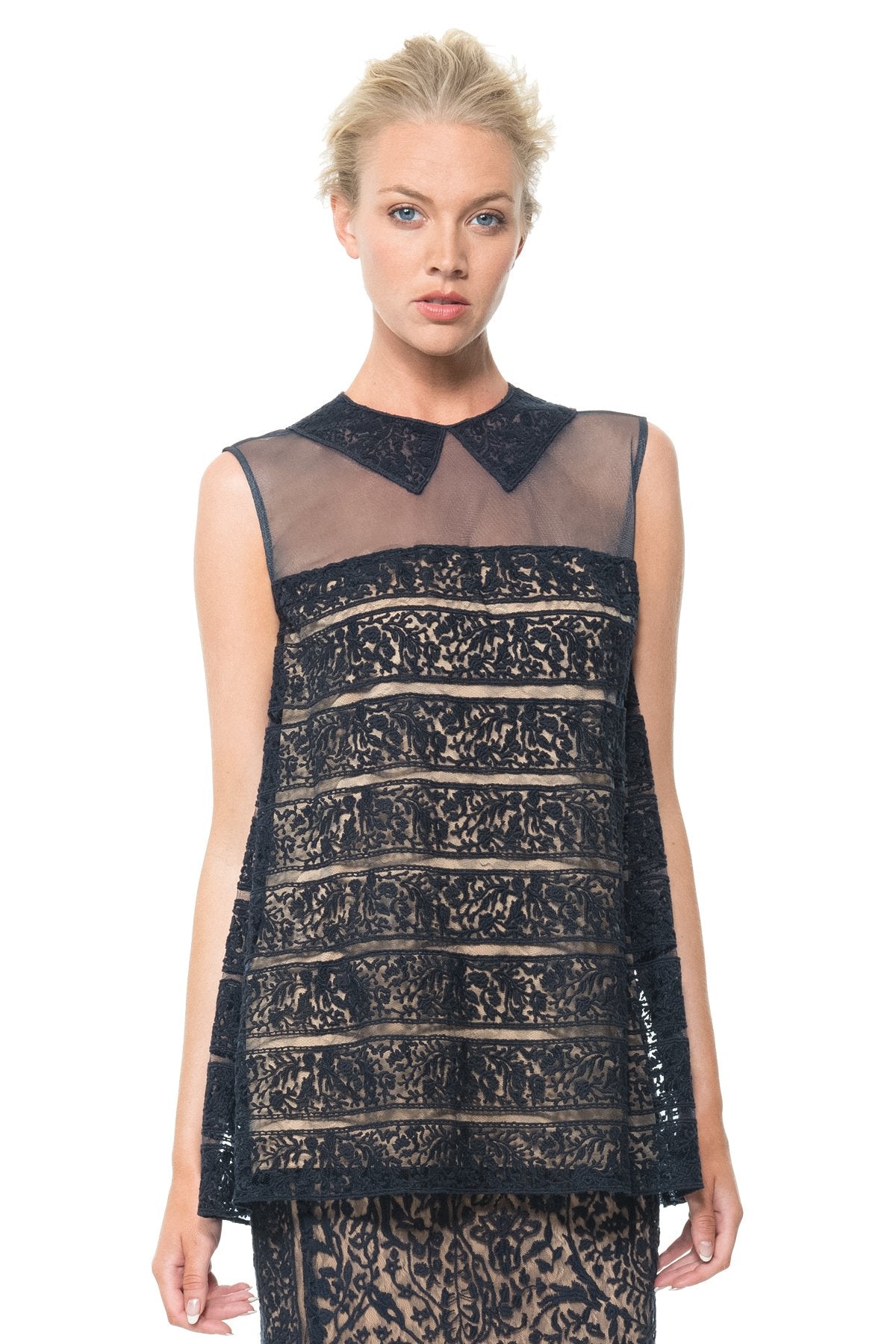 Embroidered Banded Lace Blouse