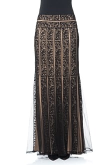 Embroidered Lace Banded Maxi Skirt in Black / Nude