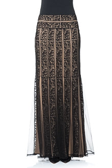 Embroidered Lace Banded Maxi Skirt in Black / Nude