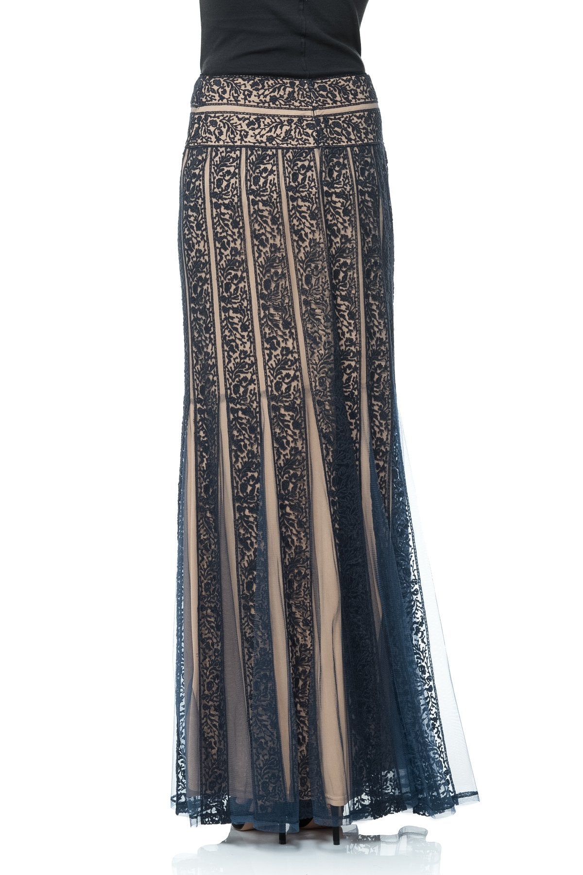 Embroidered Lace Banded Maxi Skirt