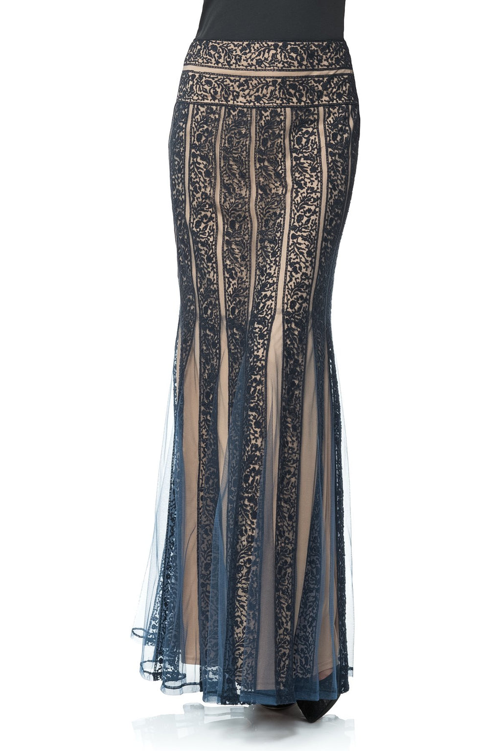 Embroidered Lace Banded Maxi Skirt