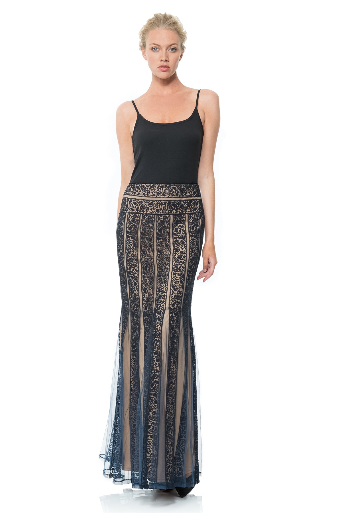 Embroidered Lace Banded Maxi Skirt