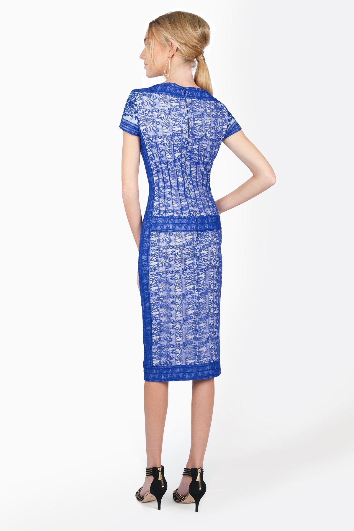 Embroidered Lace Cap Sleeve Sheath Dress