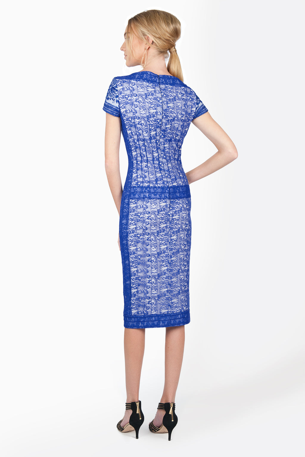 Embroidered Lace Cap Sleeve Sheath Dress
