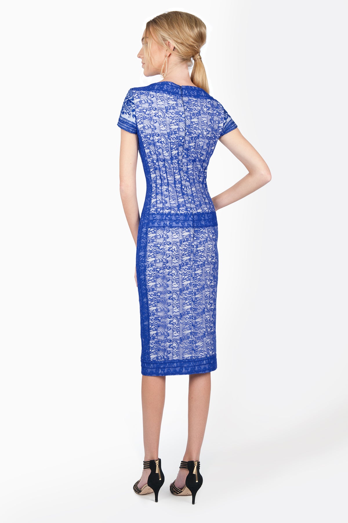 Embroidered Lace Cap Sleeve Sheath Dress