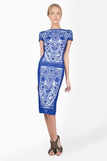 Embroidered Lace Cap Sleeve Sheath Dress