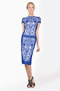 Embroidered Lace Cap Sleeve Sheath Dress