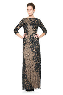 Asymmetric Lace 3/4 Sleeve Gown