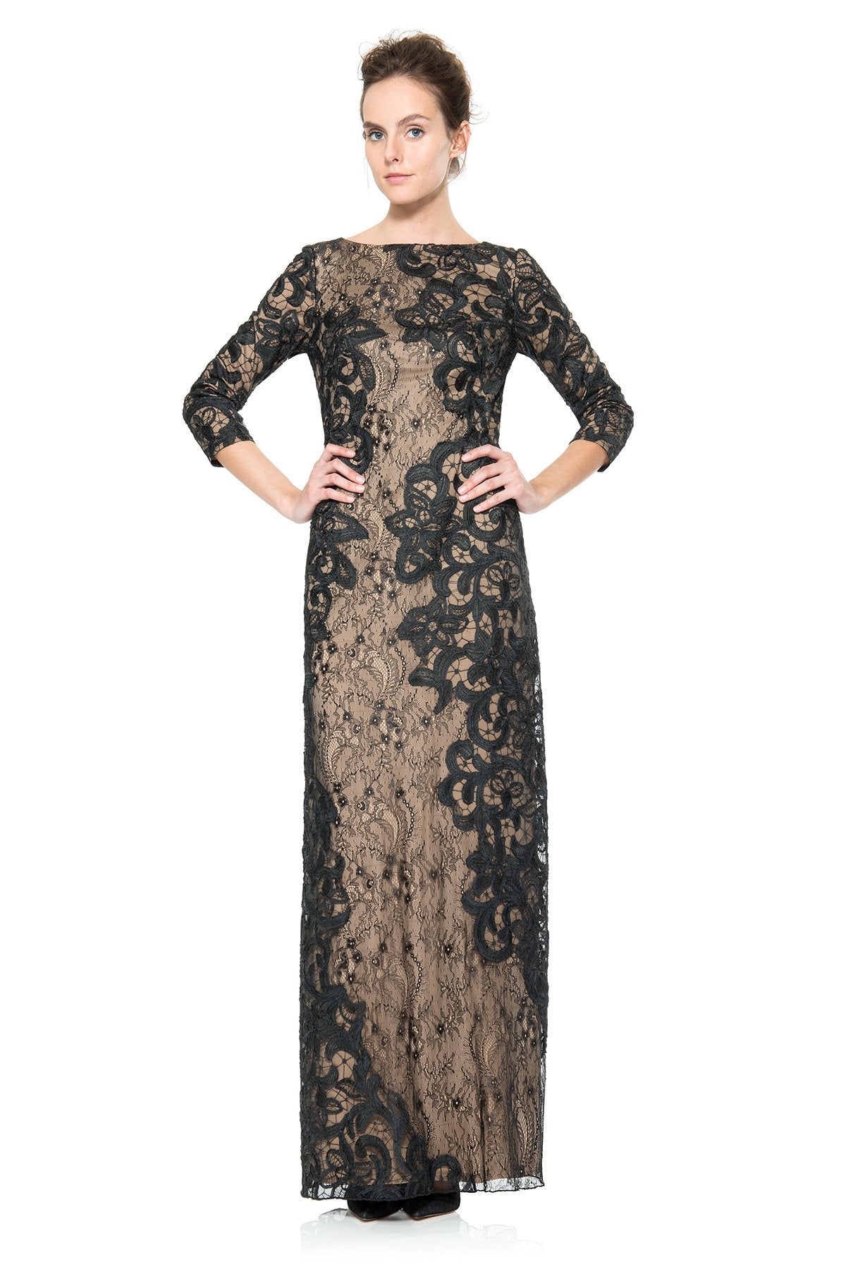 Asymmetric Lace 3/4 Sleeve Gown