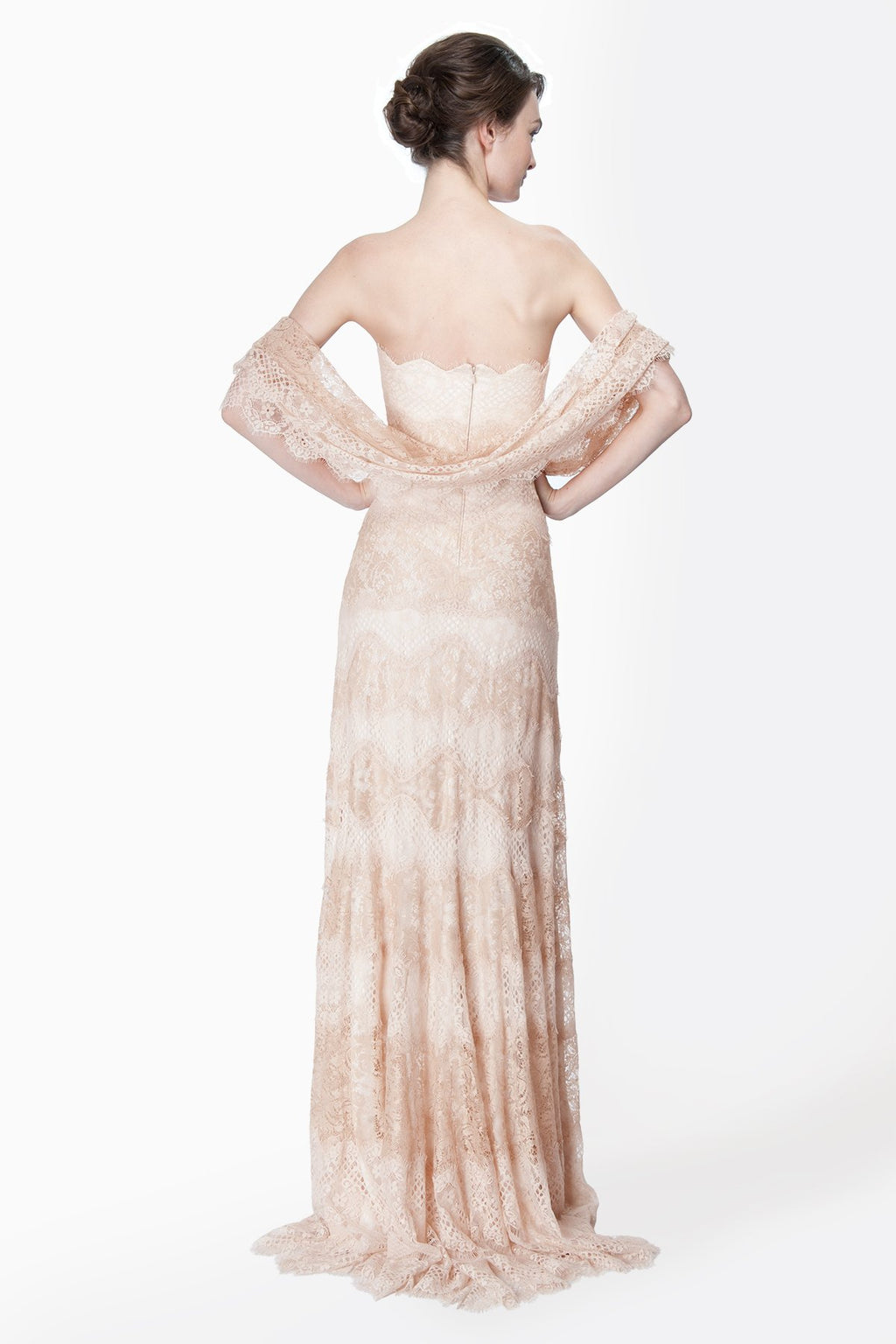 Chantilly Lace Strapless Gown in Desert Bloom