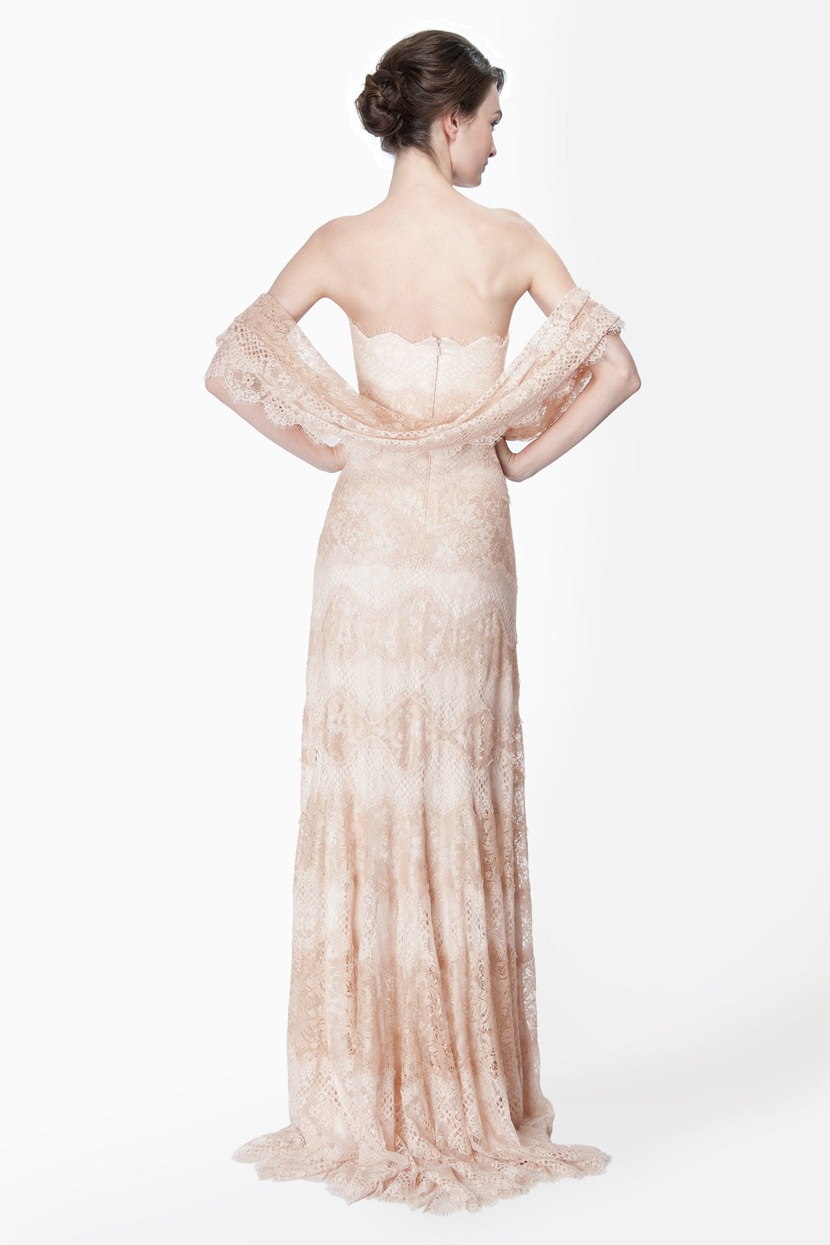 Chantilly Lace Strapless Gown in Desert Bloom