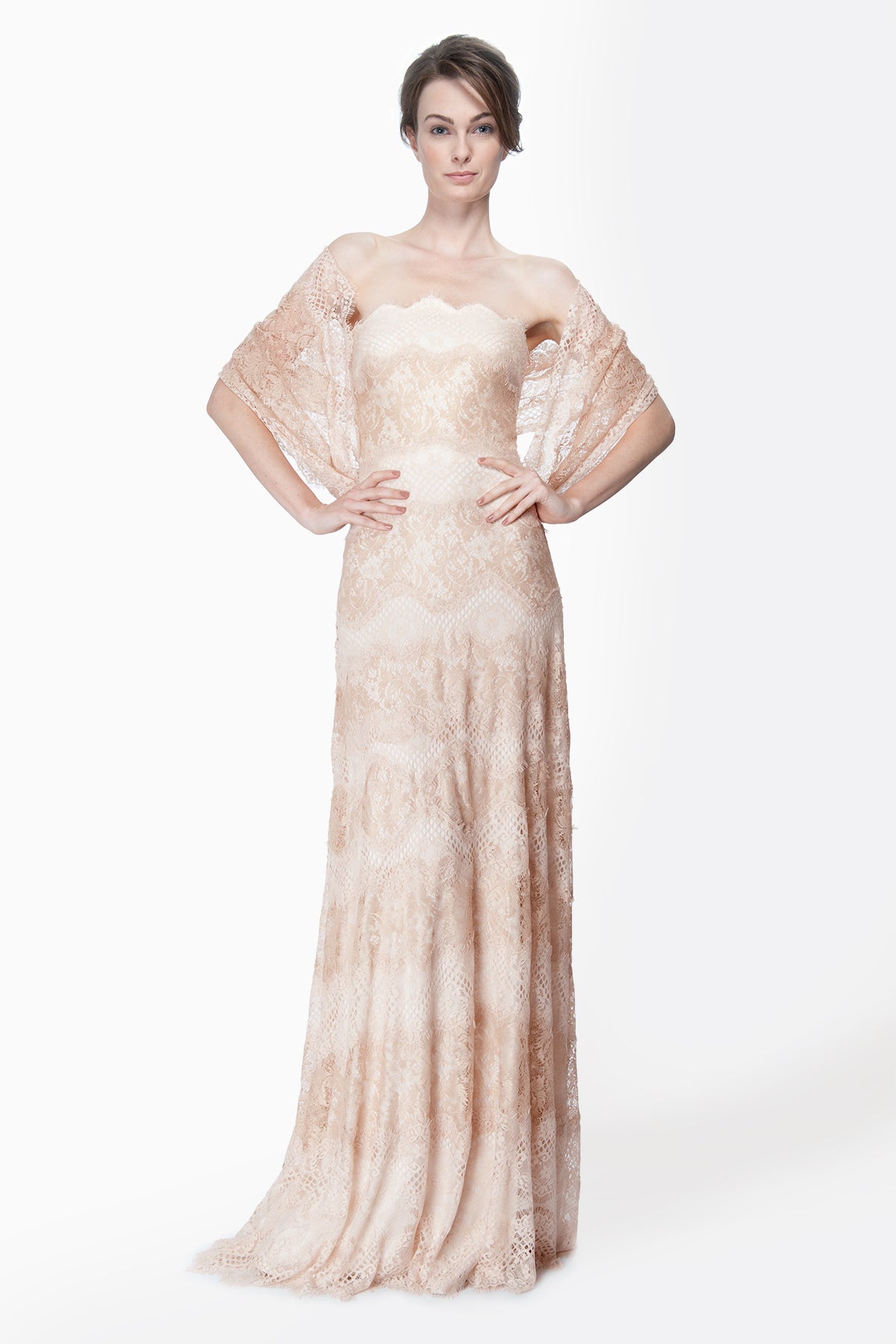 Chantilly Lace Strapless Gown in Desert Bloom