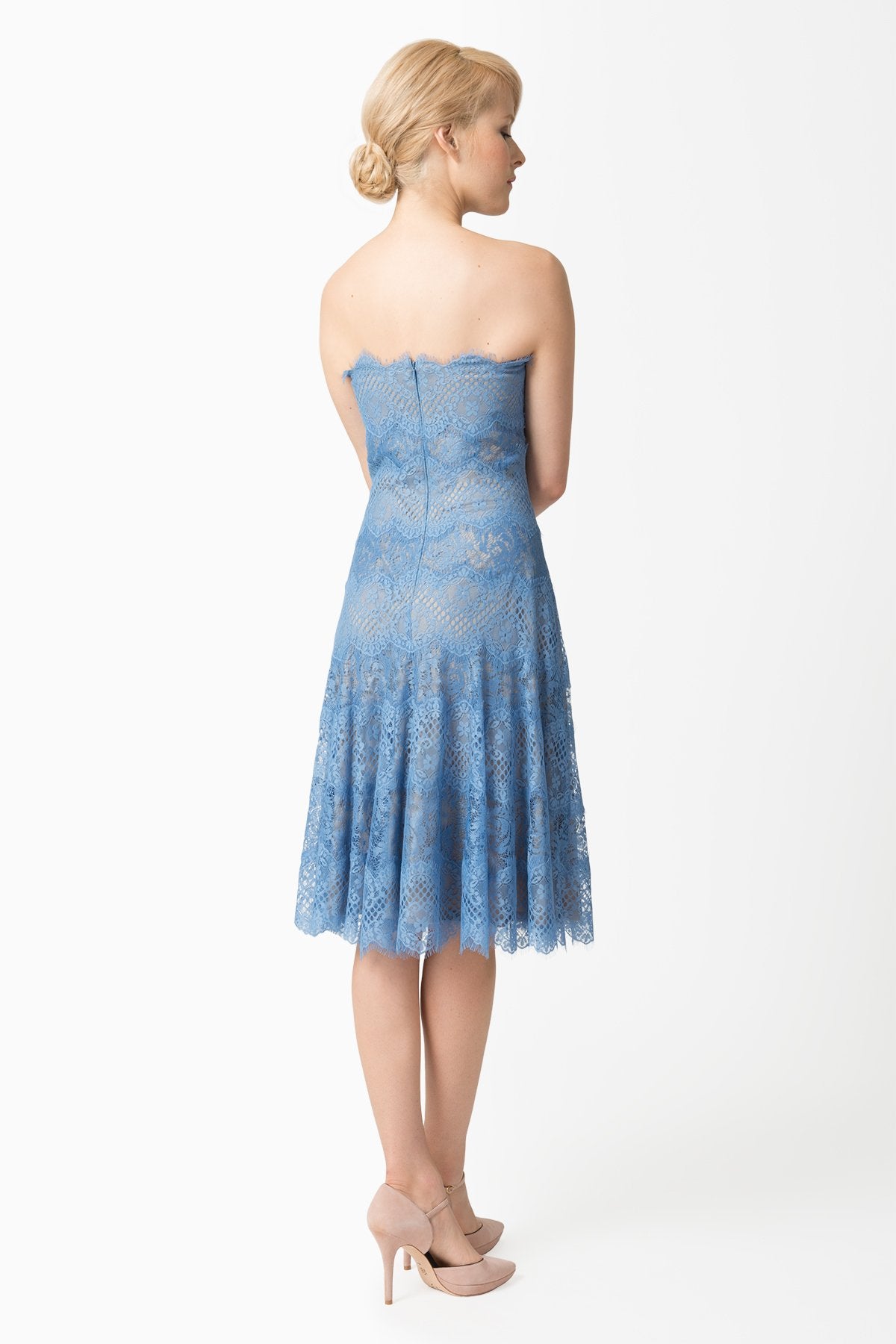 Chantilly Lace Strapless A-Line Dress in Blue Stone