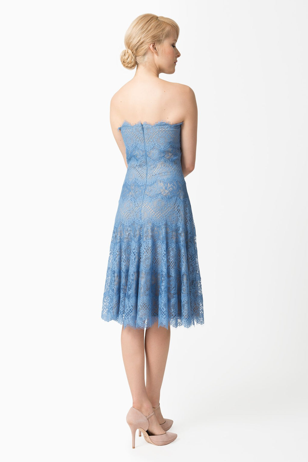 Chantilly Lace Strapless A-Line Dress in Blue Stone