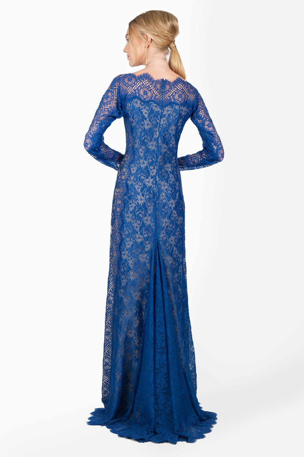 Chantilly Lace Long Sleeve Gown in Blue Lagoon