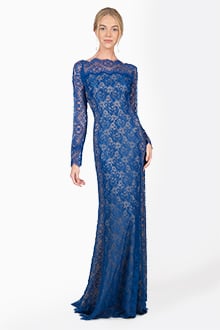 Chantilly Lace Long Sleeve Gown in Blue Lagoon