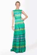Chiffon and Lace Piecework Gown in Cool Jade