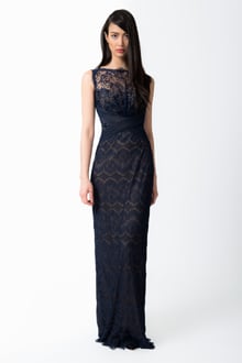 Chantilly Lace Boatneck Gown in Navy / Nude