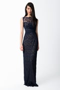Chantilly Lace Boatneck Gown in Navy / Nude