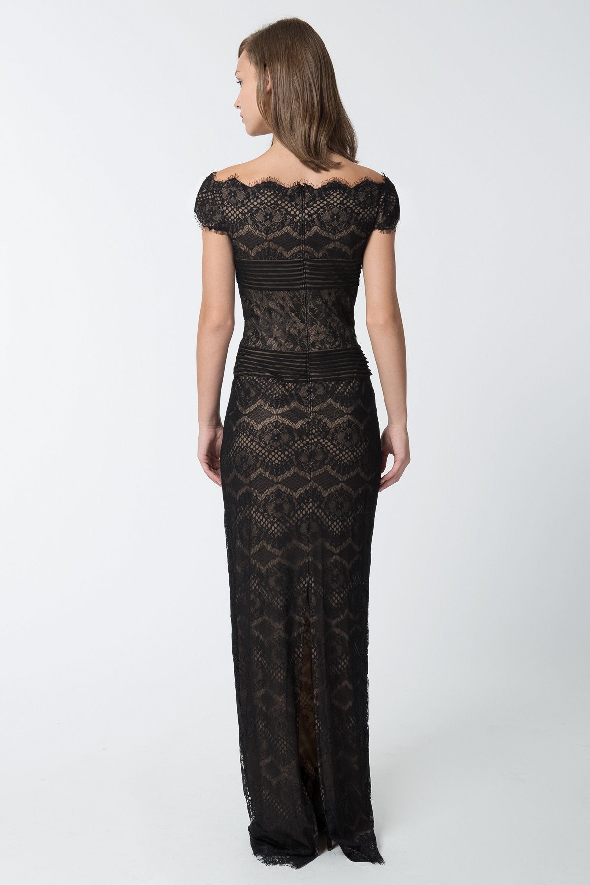 Chantilly Lace Gown in Black / Nude