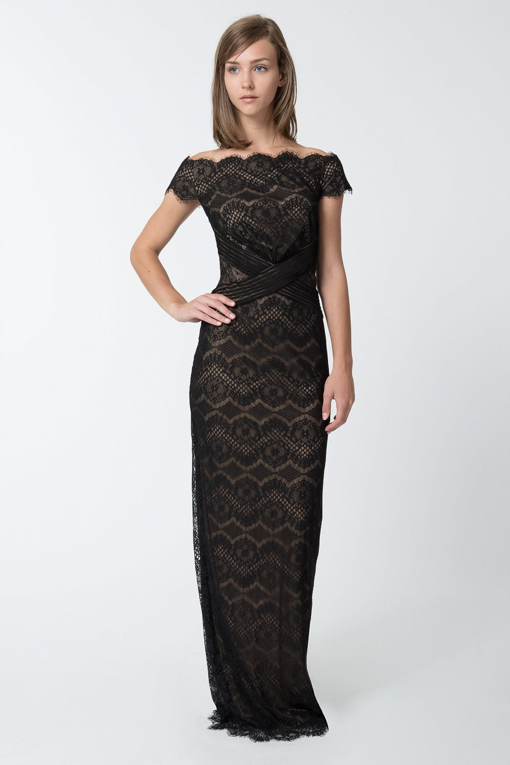 Chantilly Lace Gown in Black / Nude