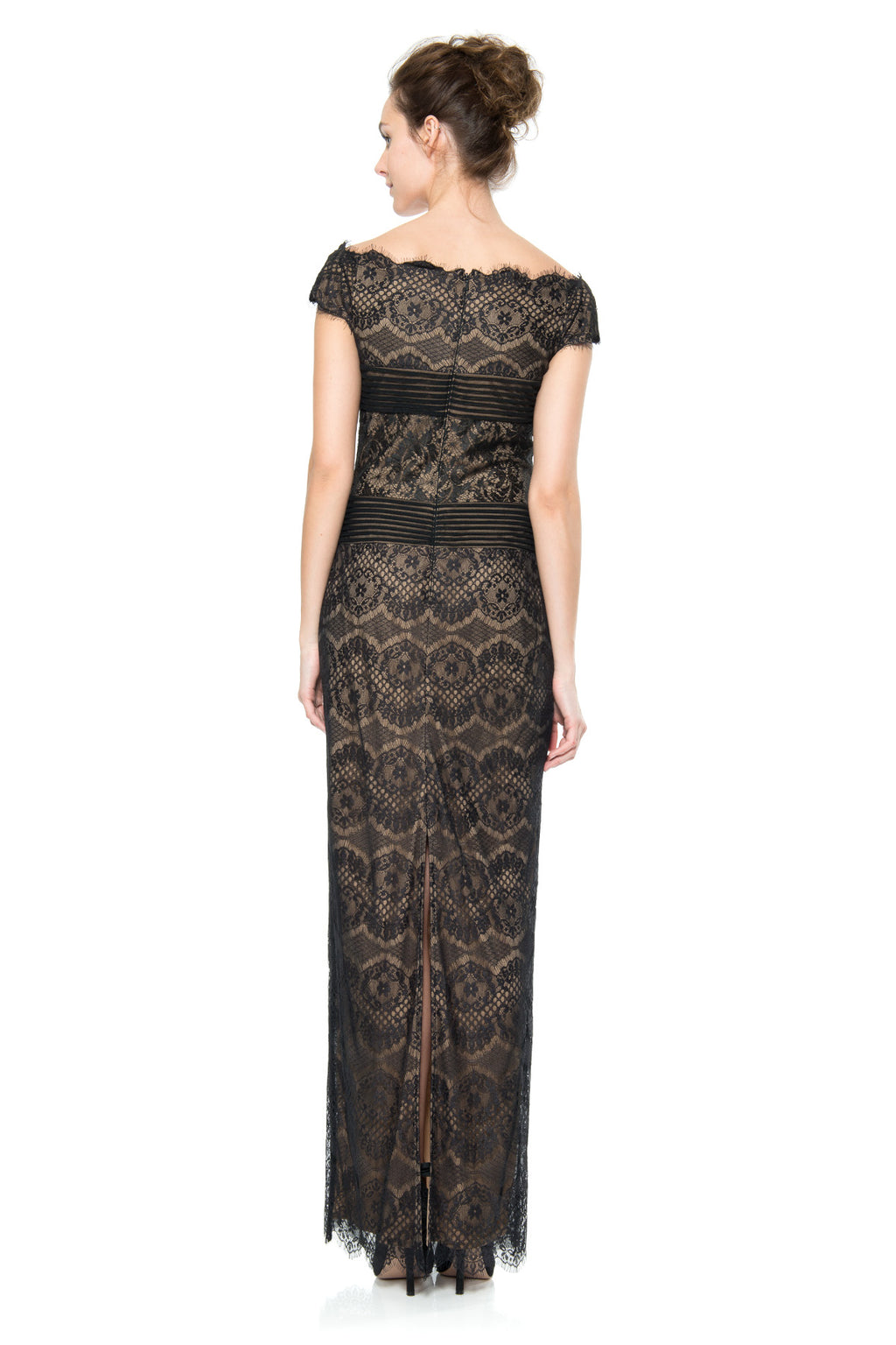 Chantilly Lace Gown in Black / Nude