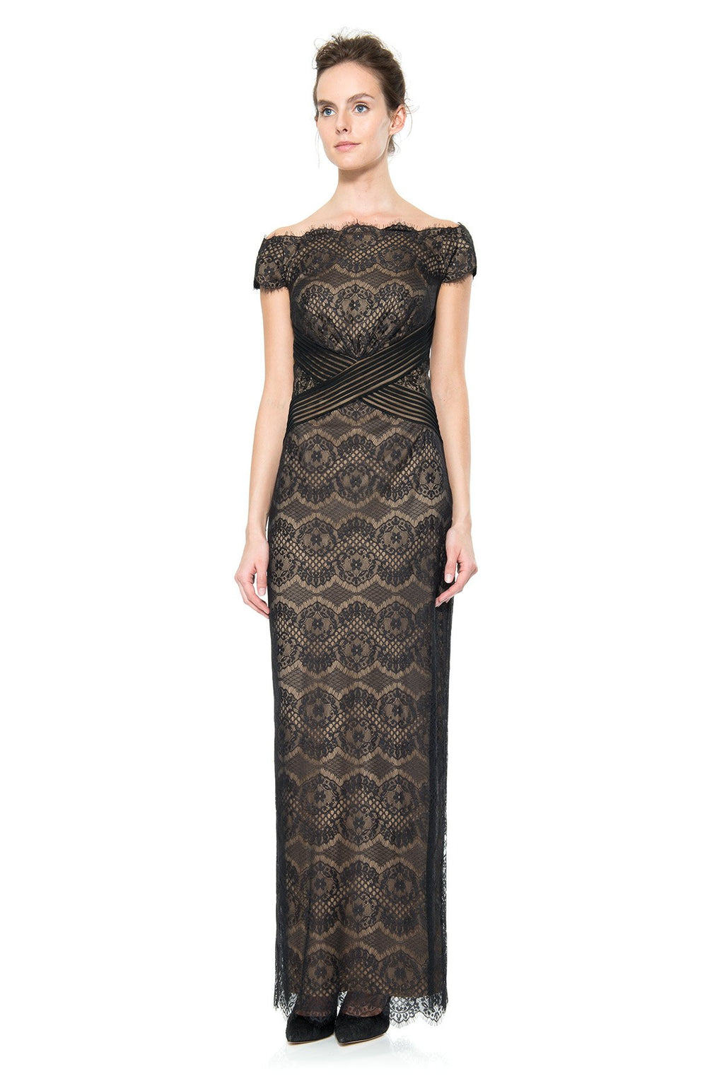 Chantilly Lace Gown in Black / Nude