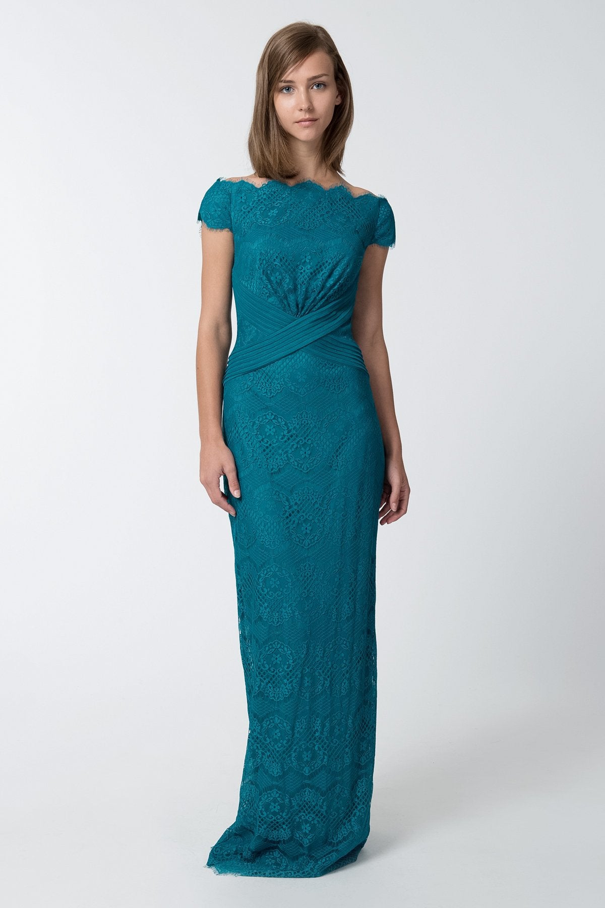 Chantilly Lace Gown in Teal – Tadashi Shoji Official Online Boutique