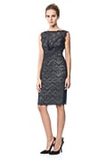 Chantilly Lace Boatneck Sheath Dress in Navy / Nude