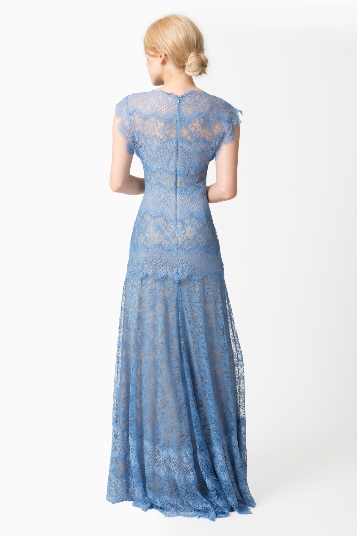 Chantilly Lace Drop Sleeve Gown in Blue Stone