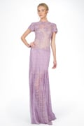 Lace and Embellished Floral Applique Cap Sleeve Gown in Pale Iris