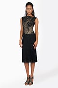 Lace and Embellished Floral Applique Boatneck Dress in Black / Nude