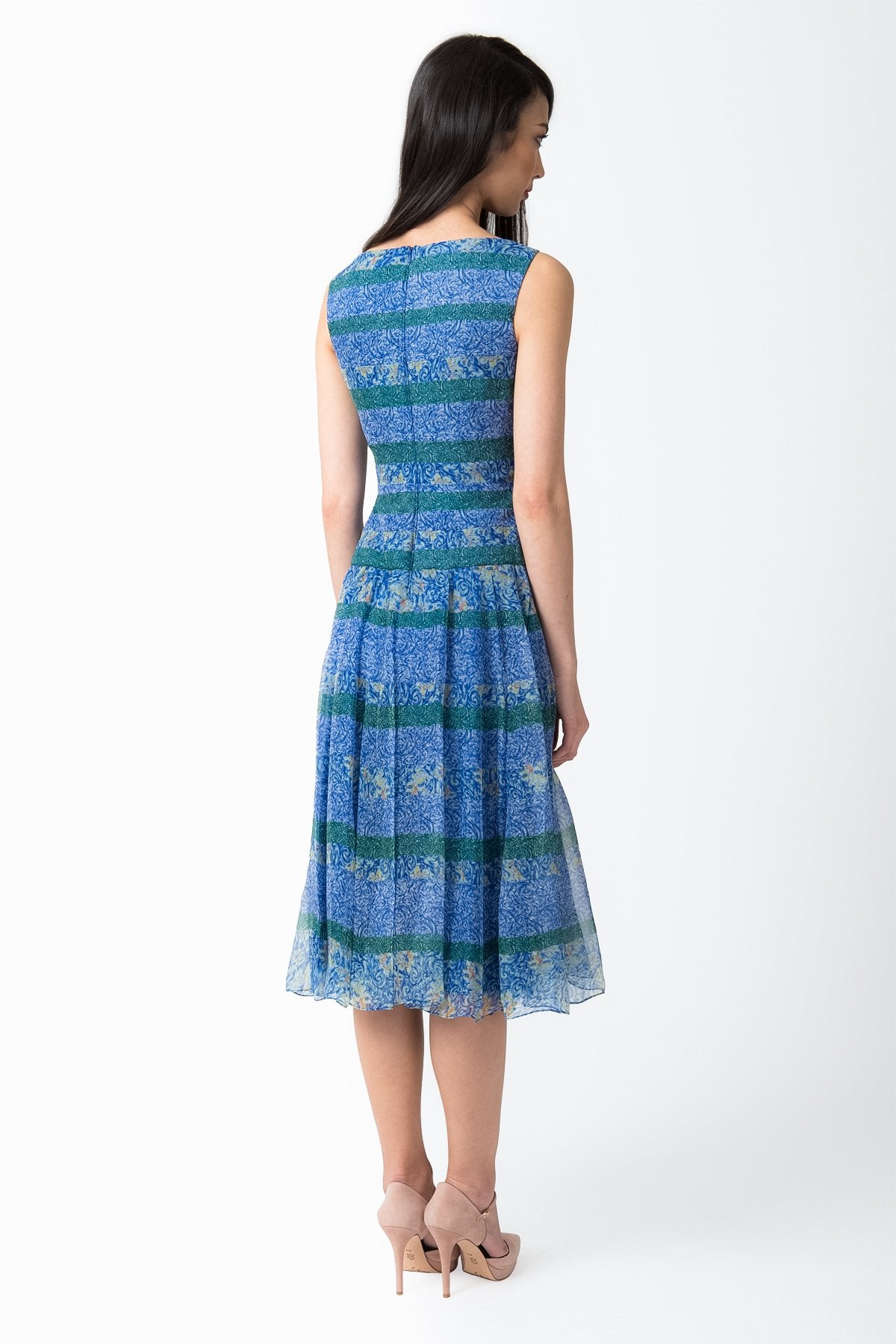 Mixed Print Chiffon Dress in Blue Lagoon