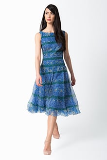 Mixed Print Chiffon Dress in Blue Lagoon