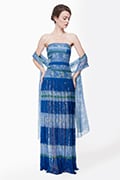 Mixed Print Chiffon Gown in Blue Lagoon